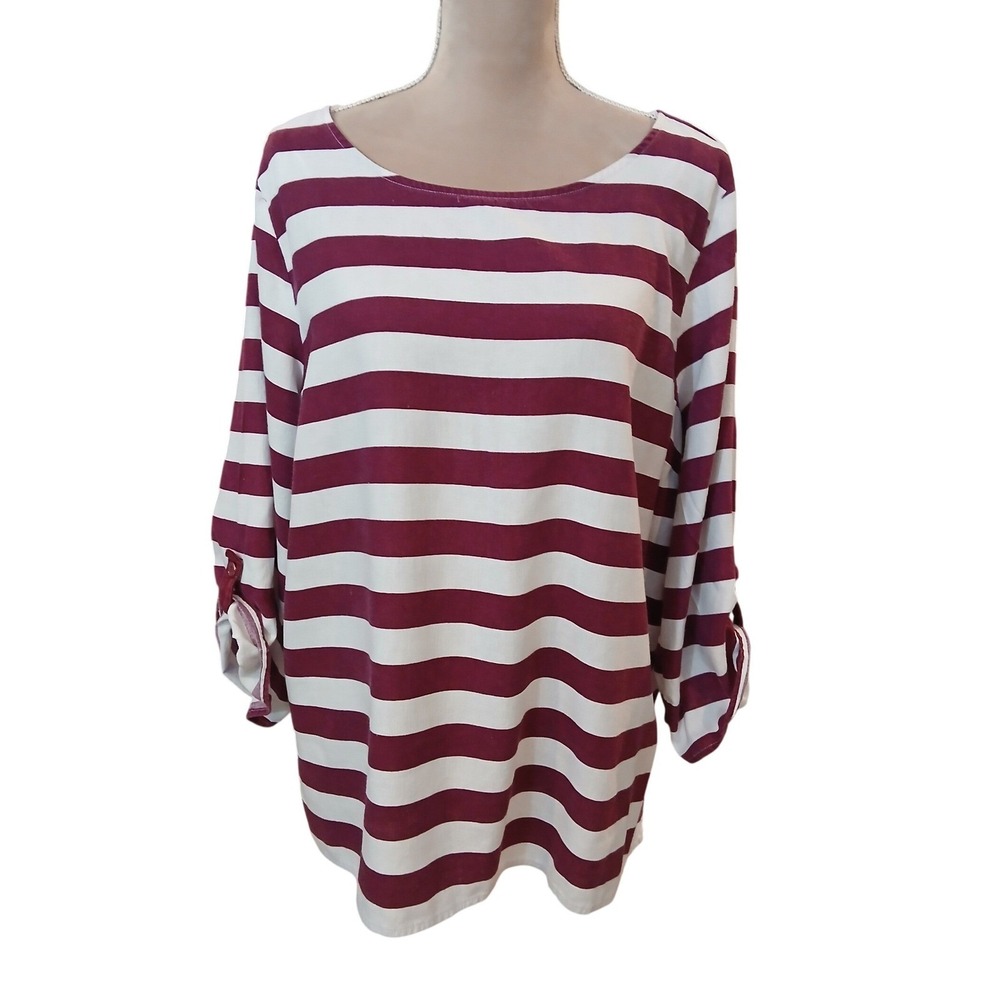 Liz Claiborne Linen Blend Purple White Stripe Oversized Casual Top Women's XL